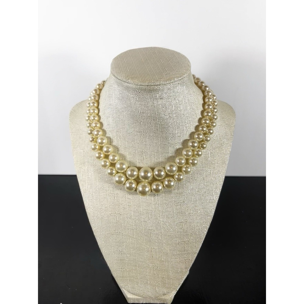 Double Strand Of Faux Pearls With Silver Tone Clasp Vintage‎